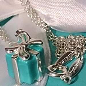 Tiffany & Co. Signature Blue Box Enamel Charm & Tiffany Sterling Necklace